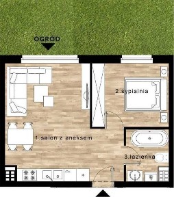 LUTYNIA 2 Pokoje 40,03m² PARTER 2 Miejsca Postojowe OGRÓDEK 73m² BASEN