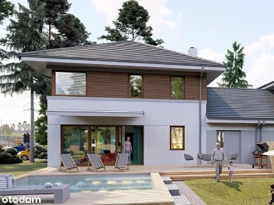 Nowoczesny bliźniak łączony garażami 140m2, 756m2 działki