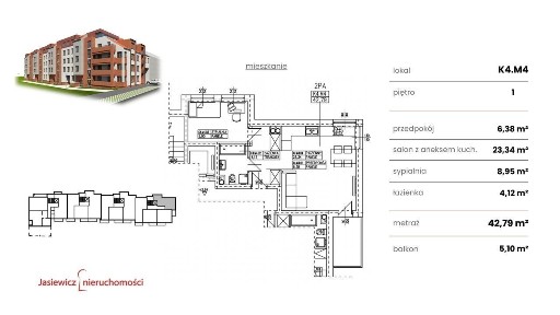 Nowe mieszkanie 42,8 m² z balkonem - ścisłe centrum Słubic
