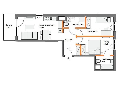 Mieszkanie 3 pokoje 58 m² | Mokotów | sypialnia z łazienką | BEZ PCC