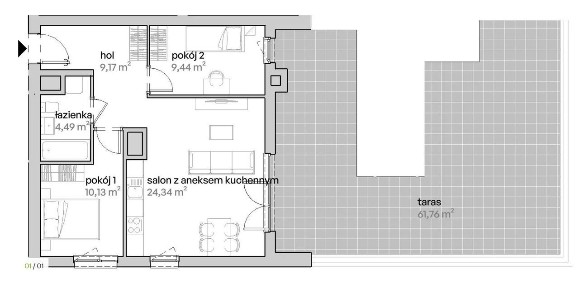JEDYNE 3 pokoje 57m2 + TARAS 62m2 na dachu > > OKAZJA