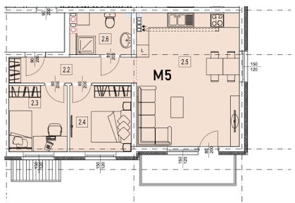 Mieszkanie nr 5 - I piętro 64,24 m², balkon 7 m²