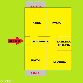 Przytulne 3 pokojowe mieszkanie na I piętrze z dwoma balkonami.