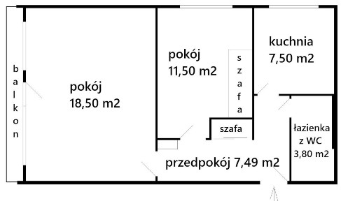 Mieszkanie | 49m2| 2 pokoje |3 piętro| ul. Wąska