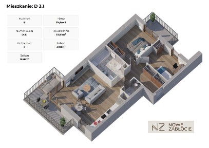 NOWE ZABŁOCIE / Komfortowy apartament 2 balkony 16,76m2 / Bez prowizji