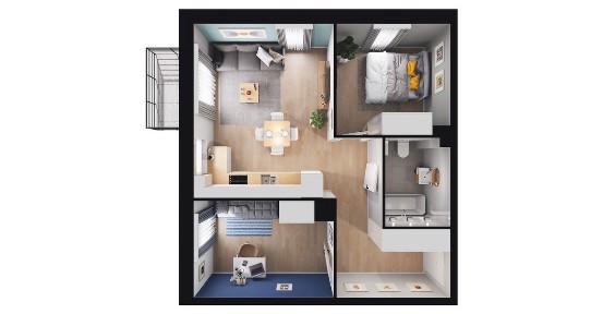 3-pokojowy apartament inwestycyjny 48m2 + balkon