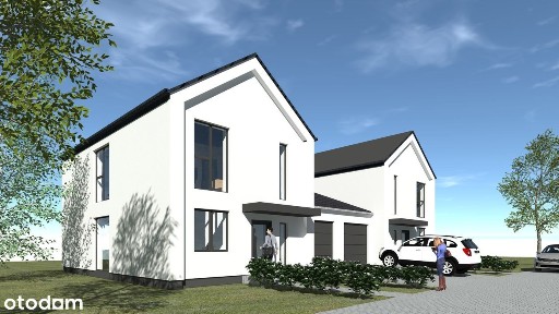 Dom/bliźniak nowoczesna bryła, zielona okolica