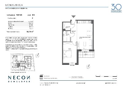 2-pokojowe mieszkanie 56,74 m2 MONIUSZKI 30/4
