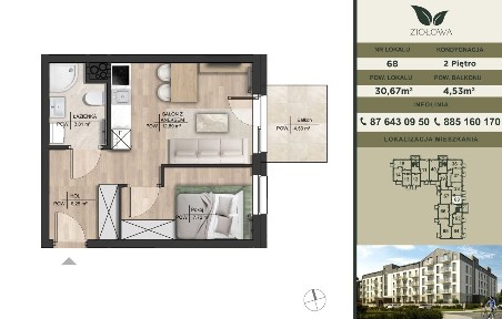 2-pokojowe mieszkanie z tarasem - Nowa Ziołowa, Augustów - 33,88 m²