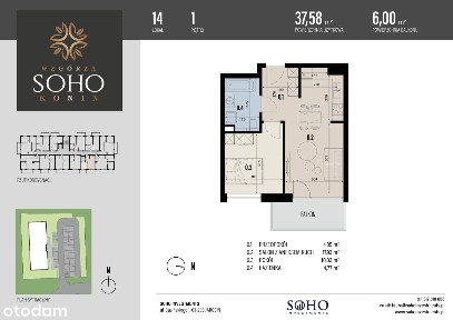 mieszkanie 37,58m2 2-pokojowe Wzgórza Soho Konin