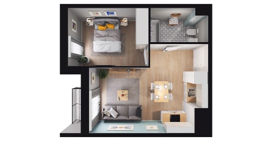 2-pokojowe mieszkanie 35m2 + loggia