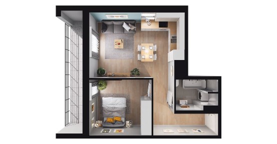 2-pokojowe mieszkanie 43m2 + loggia