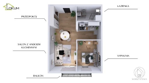 Apartament M29- 42,95m2 z balkonem, Warsztatowa 21