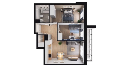 3-pokojowe mieszkanie 48m2 + loggia Bez Prowizji