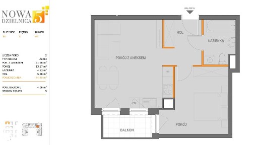 Nowa 5 Dzielnica | 2 pok| 44,4 M2 | wysokiej jakości wykończenie