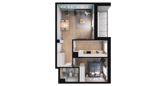 2-pokojowe mieszkanie 44m2 + loggia Bezpośrednio