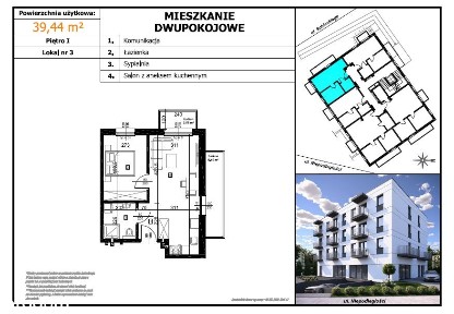 Centrum Czechowic-Dziedzic - 2 pokoje 39,44 m² | 1. piętro