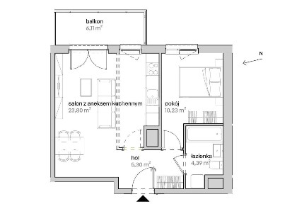 44m2/ mieszkanie 2-pokojowe z balkonem