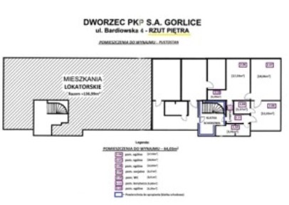 Gorlice - lok. o pow. 64,03 m2 na 1 piętrze w budynku dworca PKP