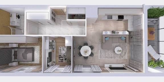 Salon z aneksem i 3pokoje. Balkon 16m2 widokiem na Wisłę.