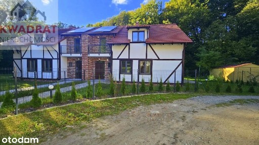 Dom przy ścianie lasu w Bażantarni obok strumyka.