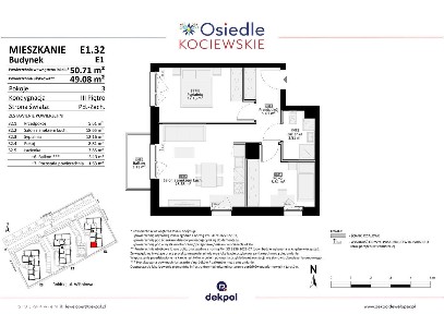 3-pokojowe mieszkanie 49m2 + balkon