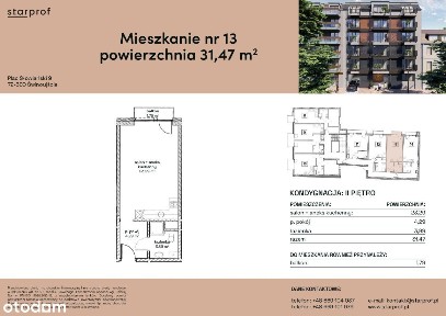 Mieszkanie 1pok. o metrażu 31,47m² przy Placu Słowiańskim
