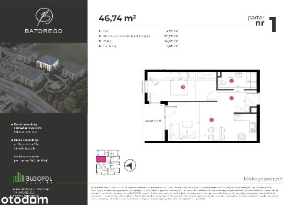 Apartament A3 2 pokoje | 45.43 m² | Niska zabudowa z windą | Batorego