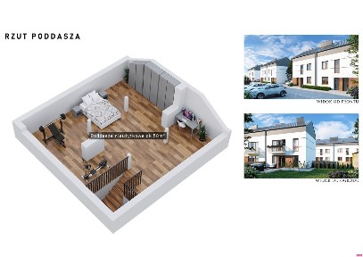 Dwupoziomowe 54,44 m² + 60 m² poddasza, 3 okna dachowe, 2 m. postojowe