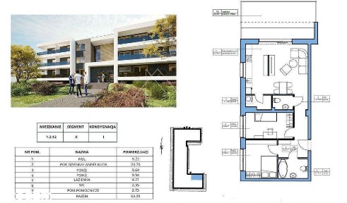 Nowe budownictwo 63m2- 3 pokoje, garaż, taras