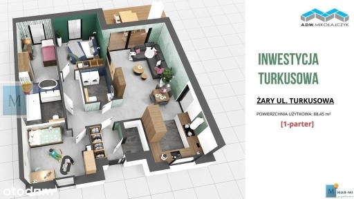 Bliźniak parterowy,88m2,4pokoje,strych,Turkusowa