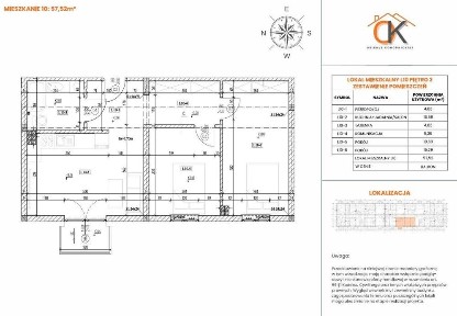3 pokoje, mieszkanie L10, piętro 2, 57,52 m2 ul. Konopnicka