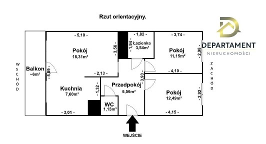 Mieszkanie, 3 pokoje z balkonem