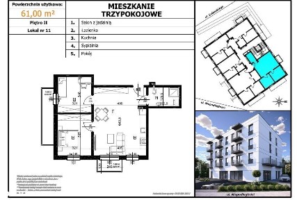 3 pokoje | 61 m² | 2. piętro | centrum miasta