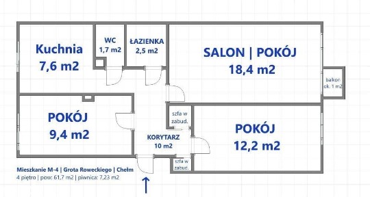 3 pokoje M-4 | 61,7 m2 | Grota Roweckiego | Chełm