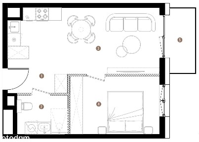 49 m² | pokój z aneksem kuchennym