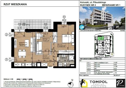Nowe mieszkanie 55,84m2 | funkcjonalny rozkład | Osiedle Piłsudskiego Etap II Koluszki | Parter