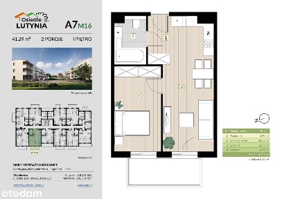 2 pokoje | 40,62 m² | duży balkon 6,16 m2 | deweloperskie