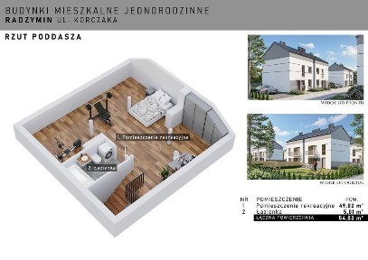 Dwupoziomowe 109,27 m² - Piętro i Poddasze ul. Korczaka, Radzymin