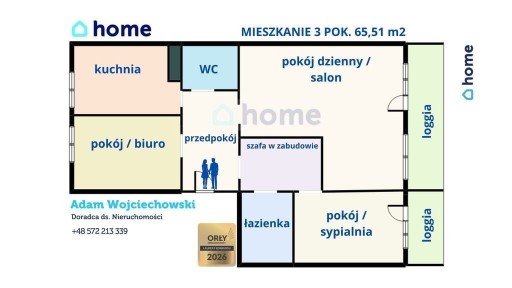 3 pok. + kuchnia Nowe Miasto Podwisłocze 65,51 m2