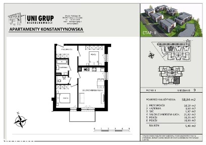 3-pokojowe mieszkanie 58m2 + balkon