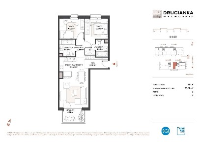 3-pokojowe mieszkanie 73m2 + balkon Bezpośrednio