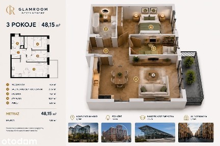 3 pokoje | 54 m² |Dworzec Fabryczny | Balkon 18 m² | Centrum | Parking