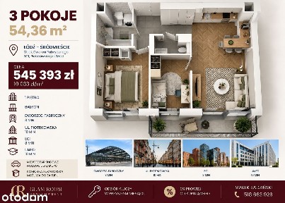3 pokoje | Łódź Fabryczna | EC1| Centrum| Parking| odbiór kluczy