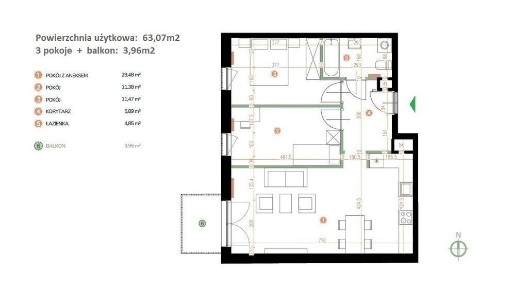 Nowe 3 pokoje, 63m2, 3 piętro, KL, garaż