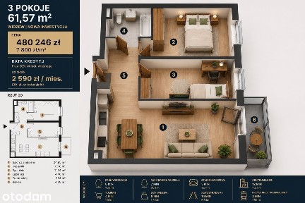 3 pokoje | Widzew | Balkon | 59,24 m² | 3 piętro | parking | rodzinne