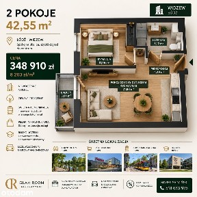 2 pokoje | Widzew | Balkon | Odbiór 2026 | 376 771 zł | Parking