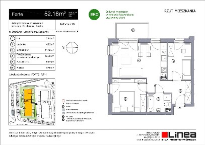 3-pokojowe mieszkanie 52m2 + balkon