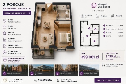 2 pokoje | Politechnika | Sukcesja | Balkon | Parking | Student