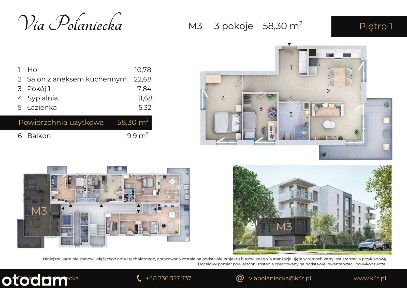 Via Połaniecka - nowe mieszkanie 3-pokojowe z balkonem 9,90m²